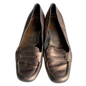 Prada Penny Loafers Women’s 8.5 Metallic Gold Pebbled Leather‎ Slip On Shoes